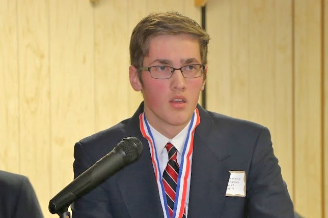 State winner of this year's Voice of Democracy Contest giving his winning essay.